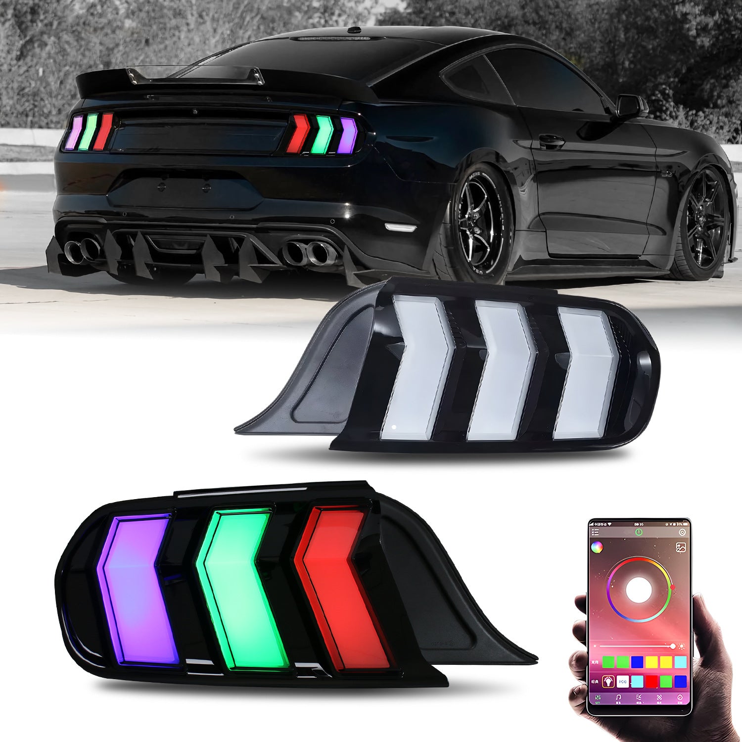 Suitable for Ford Mustang 15-21 models, RGB colorful welcome tail light assembly Secondary image